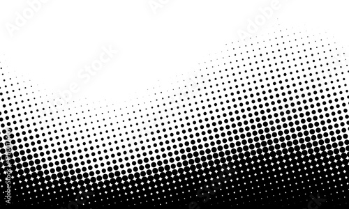 Dynamic black and white halftone dot pattern creating a smooth gradient transition, perfect as an abstract graphic design background, texture, or overlay with a modern, minimalist aesthetic