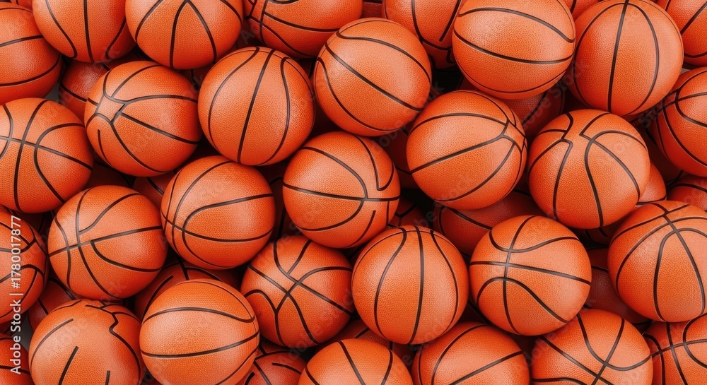Obraz premium A large pile of many orange basketballs filling the entire frame, showcasing their texture and pattern