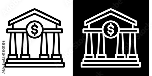 Bank Icon Set White Style Collection