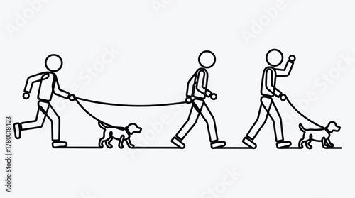 Dog walking evolution from running to walking to fetch progression art