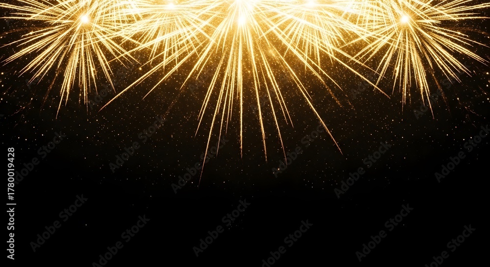 Fototapeta premium Golden fireworks bursting in the night sky celebration