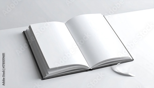 Open Book with Blank Pages on White Surface for Mockup.
