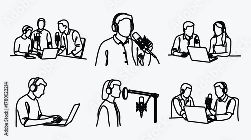 Podcast Recording Session Vector Illustration Presenting Modern Communication Technology and Business