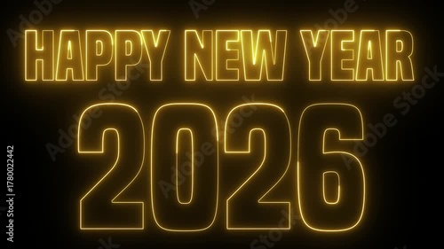 Gold Neon Happy New Year 2026 Glowing Text Animation Loop