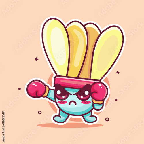 serious shuttlecock character mascot playing boxing sport isolated cartoon