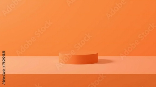 Minimalist orange podium on a light orange surface studio background