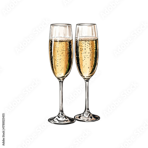 sparkling wine hand drawn vector illustration