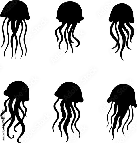 Jellyfish vector, jellyfish silhouette, jellyfish art, jellyfish animal vector design, jellyfish silhouette isolated on white