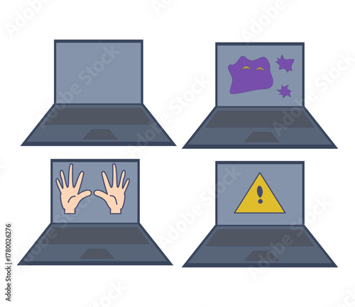 脅威にさらされているノートパソコンのシンプルなベクターアート