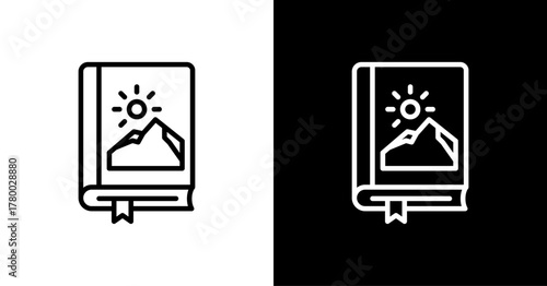 Book And Mountain  White Icon Set Design
