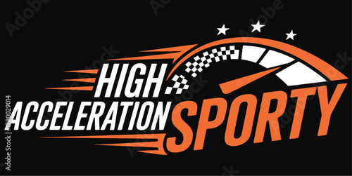 Sporty racing emblem with a speedometer and motion lines vector design