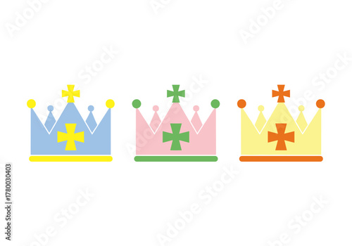 Colorful crowns in pastel colors representing Epiphany celebration  