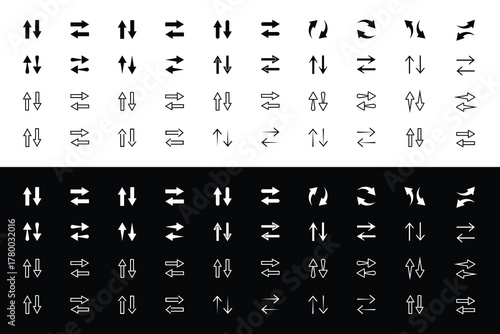 Pixel Perfect Double Arrow Icon Set Exchange, Transfer, Reload, Bidirectional Symbols (Outline Vector).