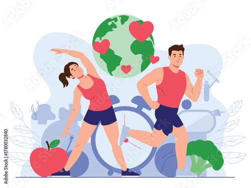 Healthy Lifestyle with Exercise Balanced Diet and Love for the Planet