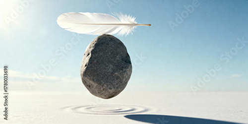 Feather and stone suspended in air symbolizing truth and natural consequence.