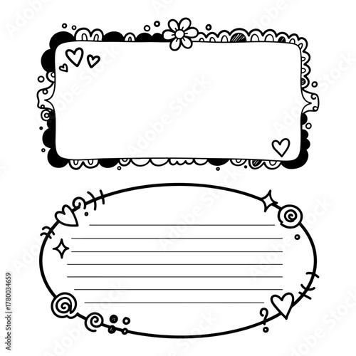 Cute doodle hand drawn frames and speech bubbles set for note text decoration