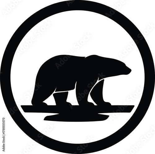 Vector California grizzly bear standing on rock in circle silhouette illustration