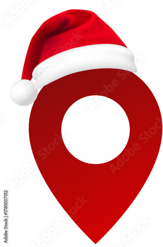Red Christmas GPS Icon with a Santa Hat for Finding Christmas Market Locations