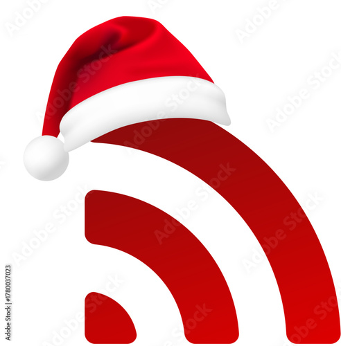 Red Christmas Wi-Fi Icon with a Santa Hat for Holiday Online Connection