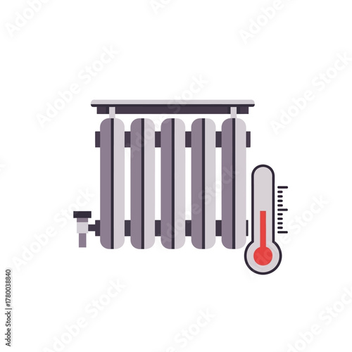 Metal heater radiator with thermometer showing heating and temperature