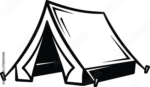 Camping tent line art logo design vector illustration for outdoor adventure, travel, hiking, nature campsite