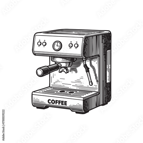 Espresso Coffee Machine Engraving Vector Illustration