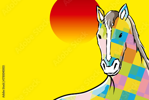 年賀状, 馬, 午, 午年, 正月, 和風, 和柄, 謹賀新年, 元旦