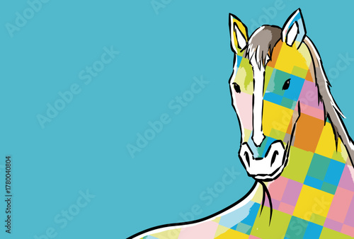 年賀状, 馬, 午, 午年, 正月, 和風, 和柄, 謹賀新年, 元旦