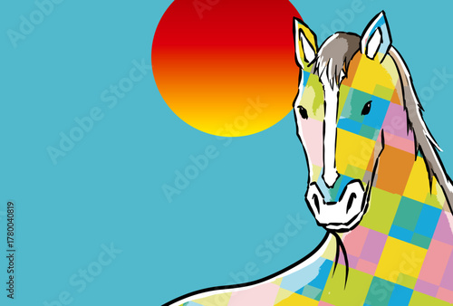 年賀状, 馬, 午, 午年, 正月, 和風, 和柄, 謹賀新年, 元旦