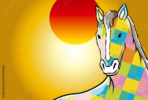 年賀状, 馬, 午, 午年, 正月, 和風, 和柄, 謹賀新年, 元旦