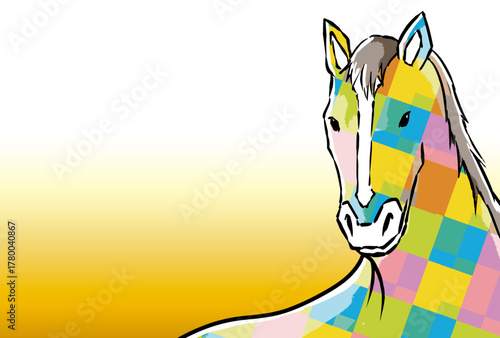 年賀状, 馬, 午, 午年, 正月, 和風, 和柄, 謹賀新年, 元旦