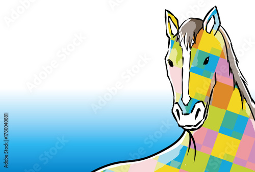 年賀状, 馬, 午, 午年, 正月, 和風, 和柄, 謹賀新年, 元旦