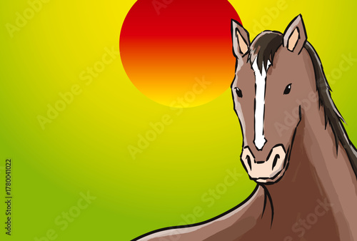 年賀状, 馬, 午, 午年, 正月, 和風, 和柄, 謹賀新年, 元旦