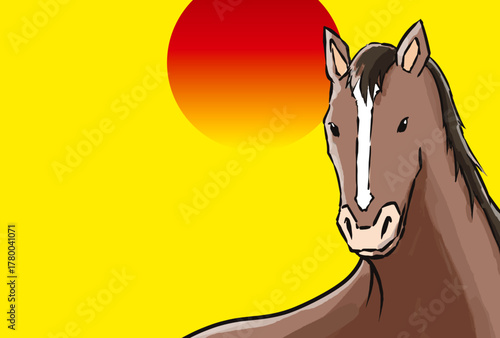 年賀状, 馬, 午, 午年, 正月, 和風, 和柄, 謹賀新年, 元旦