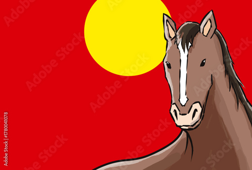 年賀状, 馬, 午, 午年, 正月, 和風, 和柄, 謹賀新年, 元旦