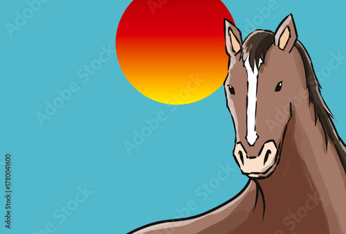 年賀状, 馬, 午, 午年, 正月, 和風, 和柄, 謹賀新年, 元旦