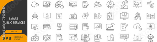 Smart Public Services and Modern E-Government Digital Transformation Line Icon Set