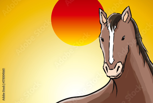 年賀状, 馬, 午, 午年, 正月, 和風, 和柄, 謹賀新年, 元旦