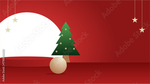 Christmas Round Podium with Tree