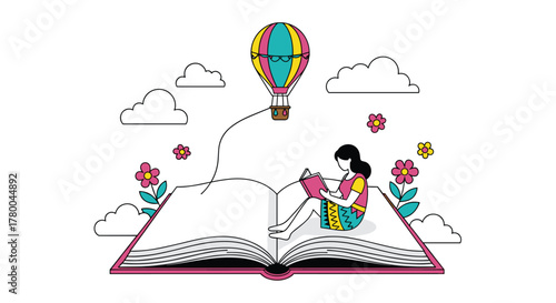 Find your adventure reading a book with a hot air balloon to soar to new heights of imagination and learning