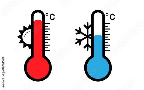 Temperature Thermometer Icon with heat and cold, Heat  cold Temperature Icon