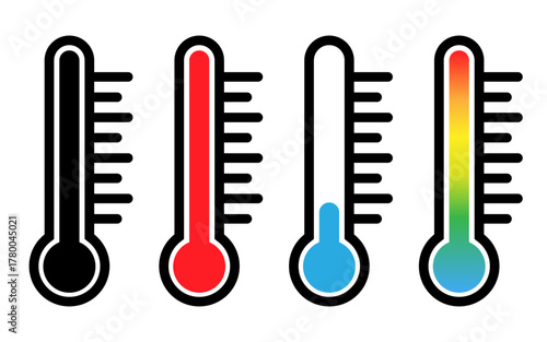 Heat Temperature Icon, Thermometer High Temperature Stock Vector set, Temperature Free weather icons