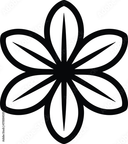 Simple black six petal flower silhouette icon