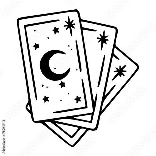 hand drawn stack of tarot cards with moon and stars