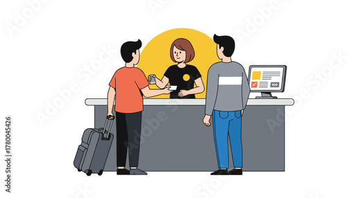 Seamless hotel check in experience with friendly service for travelers and tourists booking rooms for vacation stay