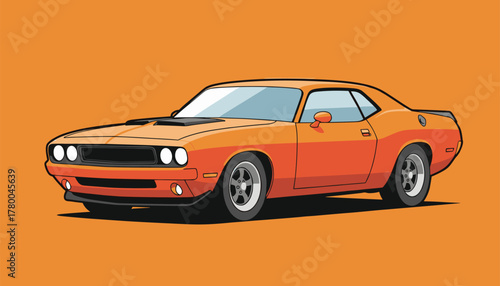 Vibrant orange classic muscle car illustration with retro appeal for automotive designs and vintage style projects