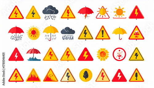 Bold Weather Warning Signs Infographic with Icons Set