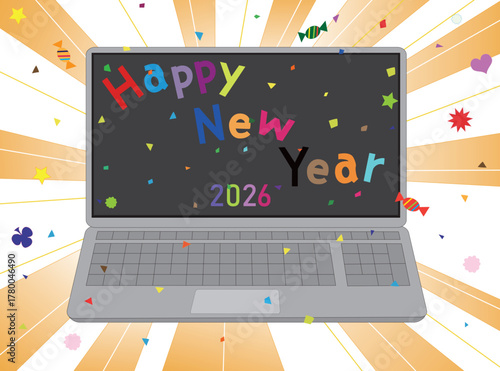 2026年の新年の挨拶のイラスト素材。