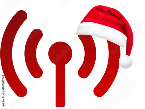 Red Christmas Wireless Icon with a Santa Hat for Holiday Online Greetings