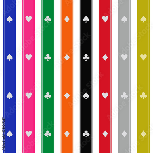 トランプマークの縦長バナー素材 カラフルなリボン風の8パターン柄セット